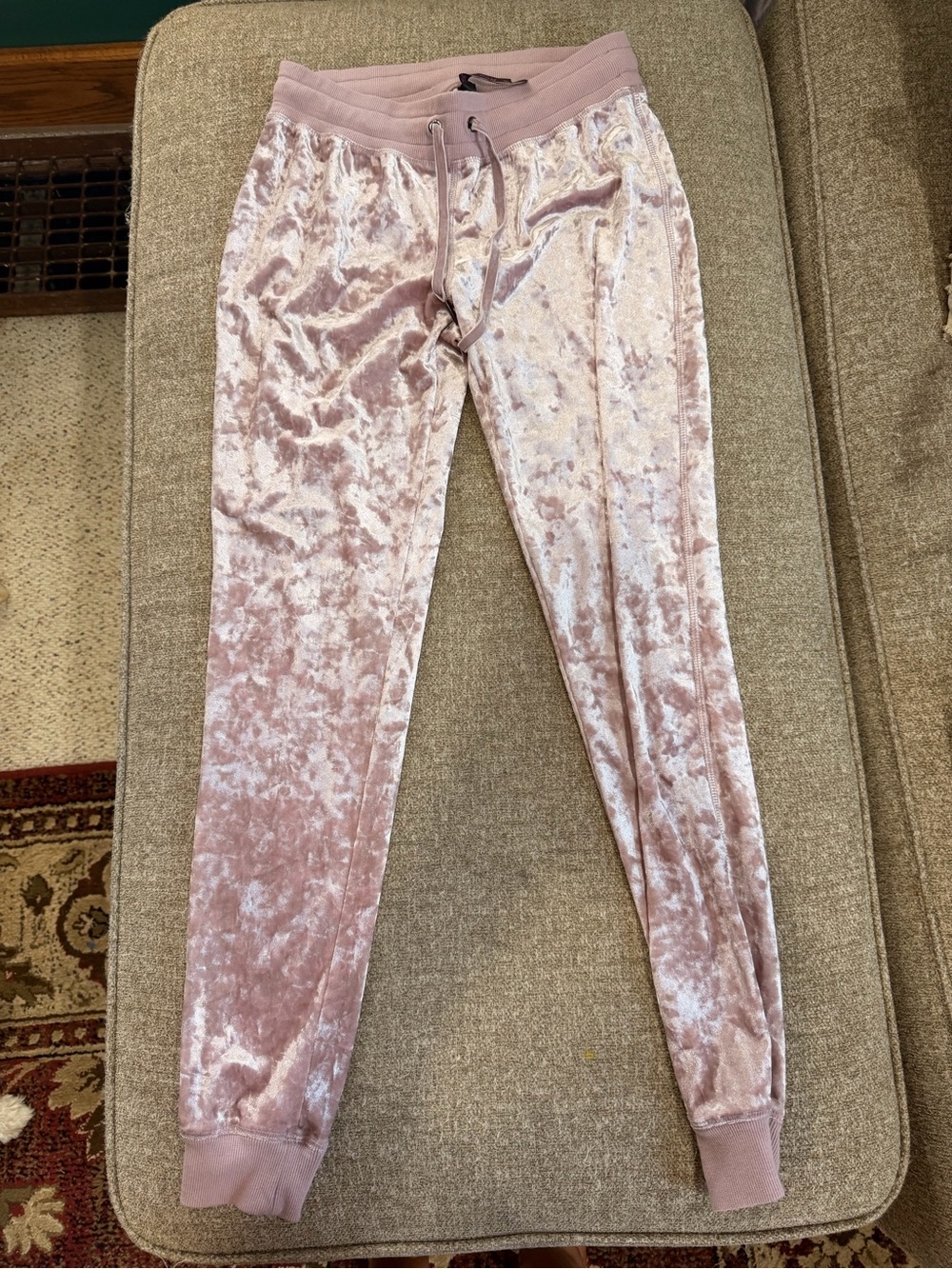 Betsey Johnson Crushed Velvet Jogger Pants in Blush Pink